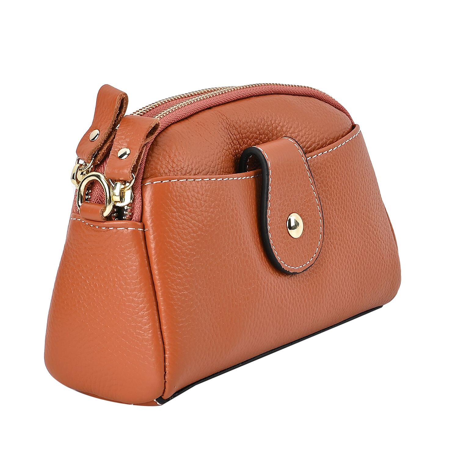 Set of 2 - 100% Genuine Leather Crossbody Bag & Card Wallet with RFID Protection - Tan