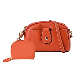 Set of 2 - 100% Genuine Leather Crossbody Bag & Card Wallet with RFID Protection - Dusty Blue