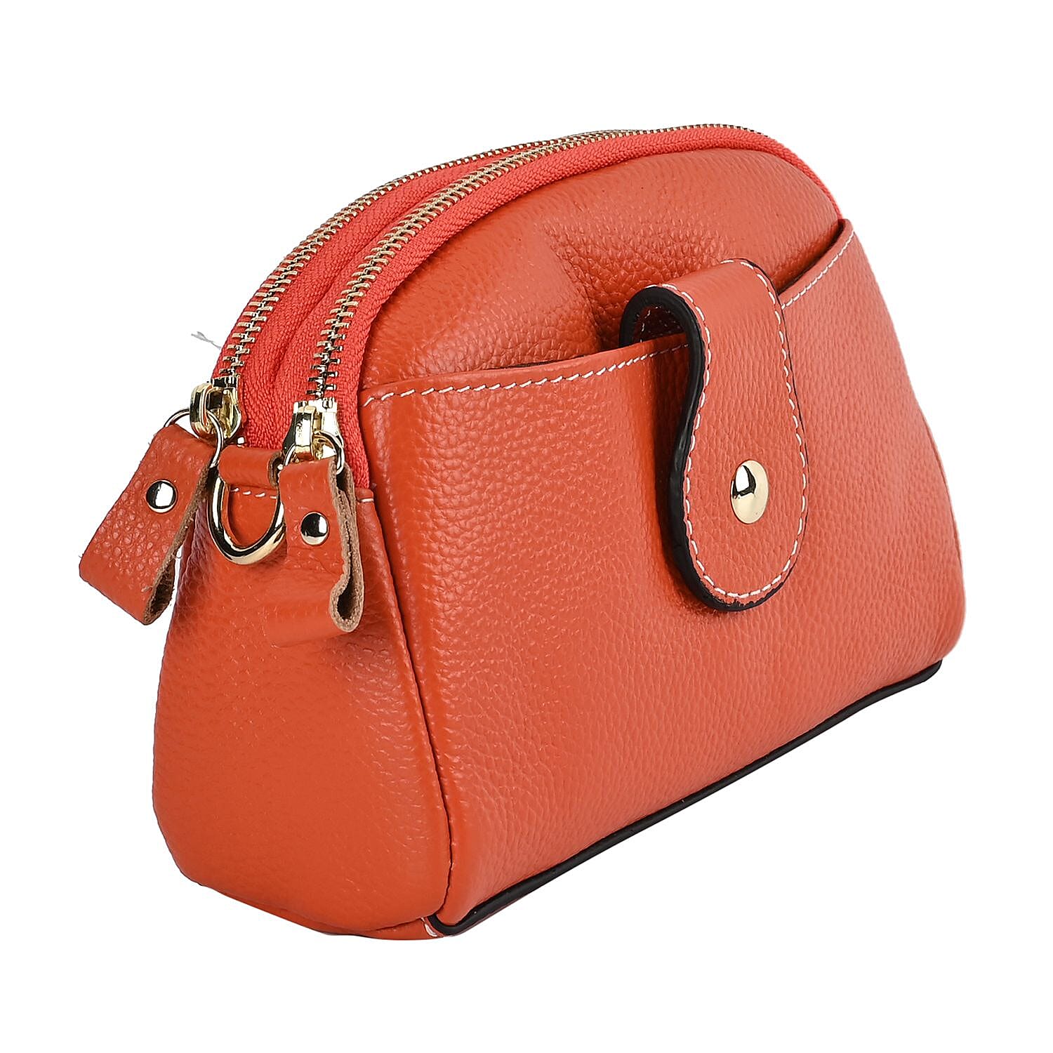 Set of 2 - 100% Genuine Leather Crossbody Bag & Card Wallet with RFID Protection - Orange