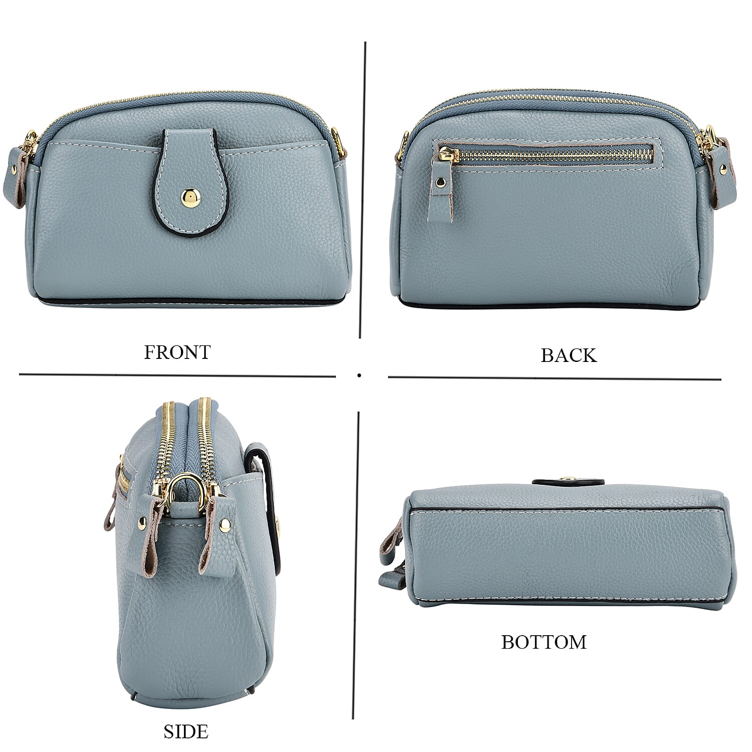 Set of 2 - 100% Genuine Leather Crossbody Bag & Card Wallet with RFID Protection - Dusty Blue