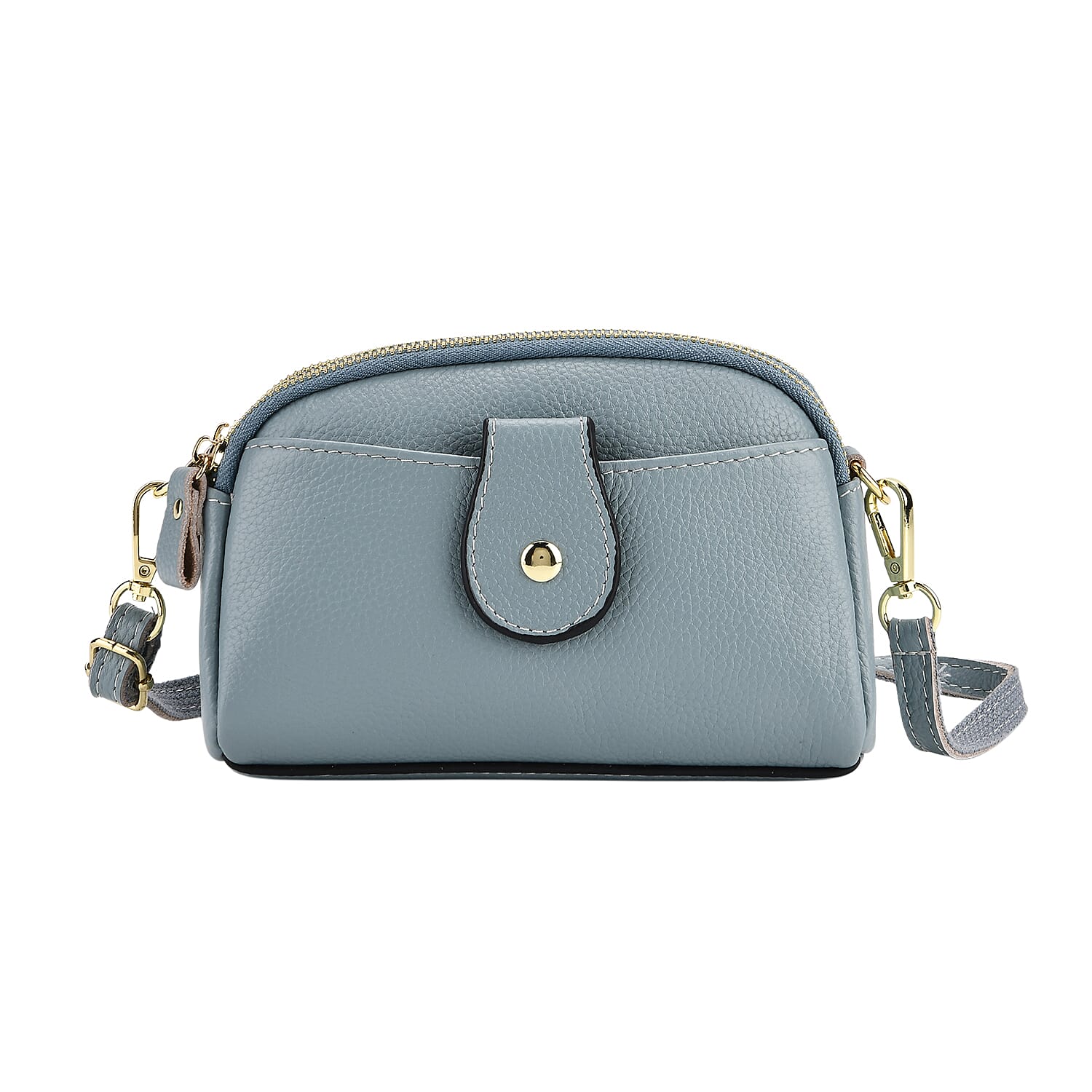 Set of 2 - 100% Genuine Leather Crossbody Bag & Card Wallet with RFID Protection - Dusty Blue