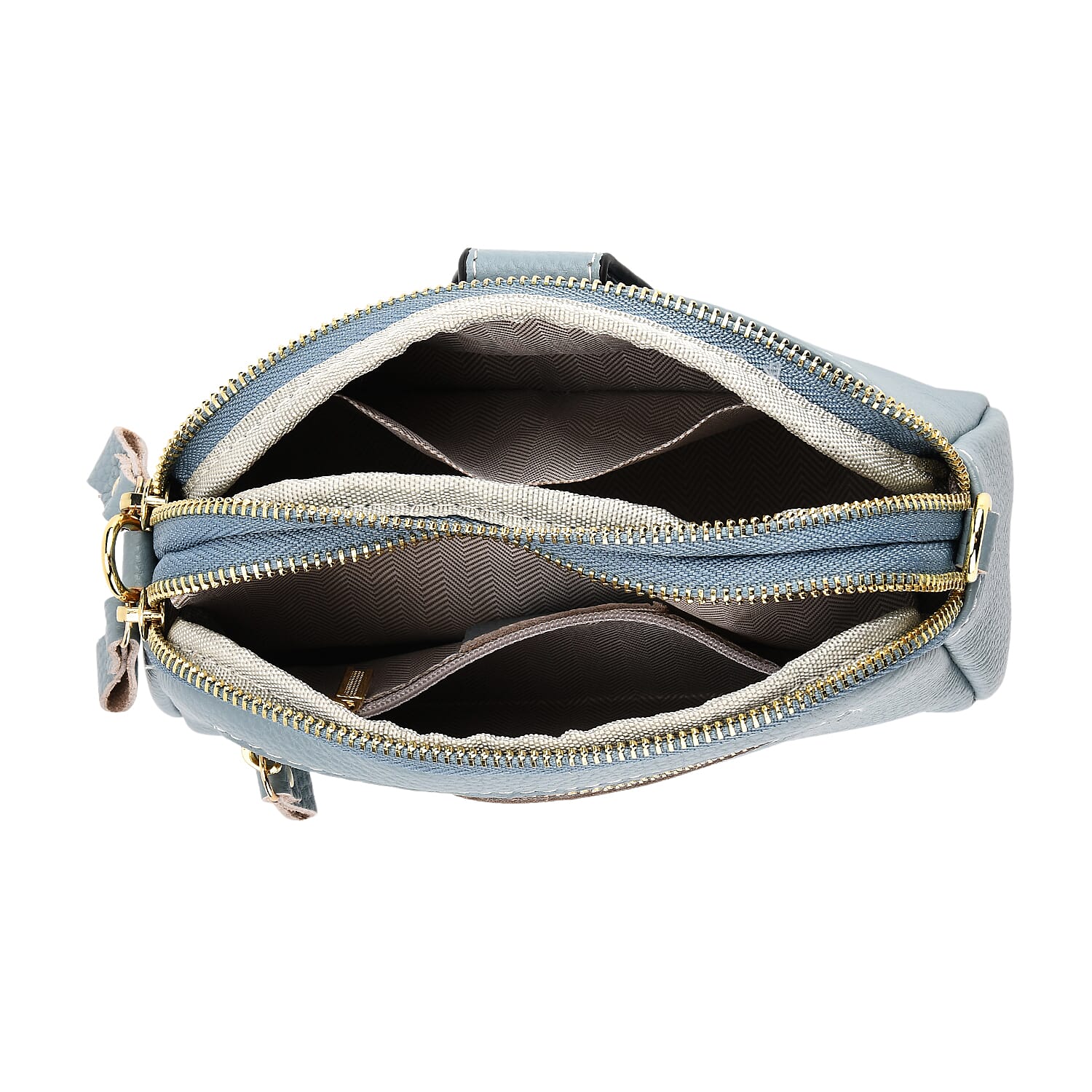 Set of 2 - 100% Genuine Leather Crossbody Bag & Card Wallet with RFID Protection - Dusty Blue