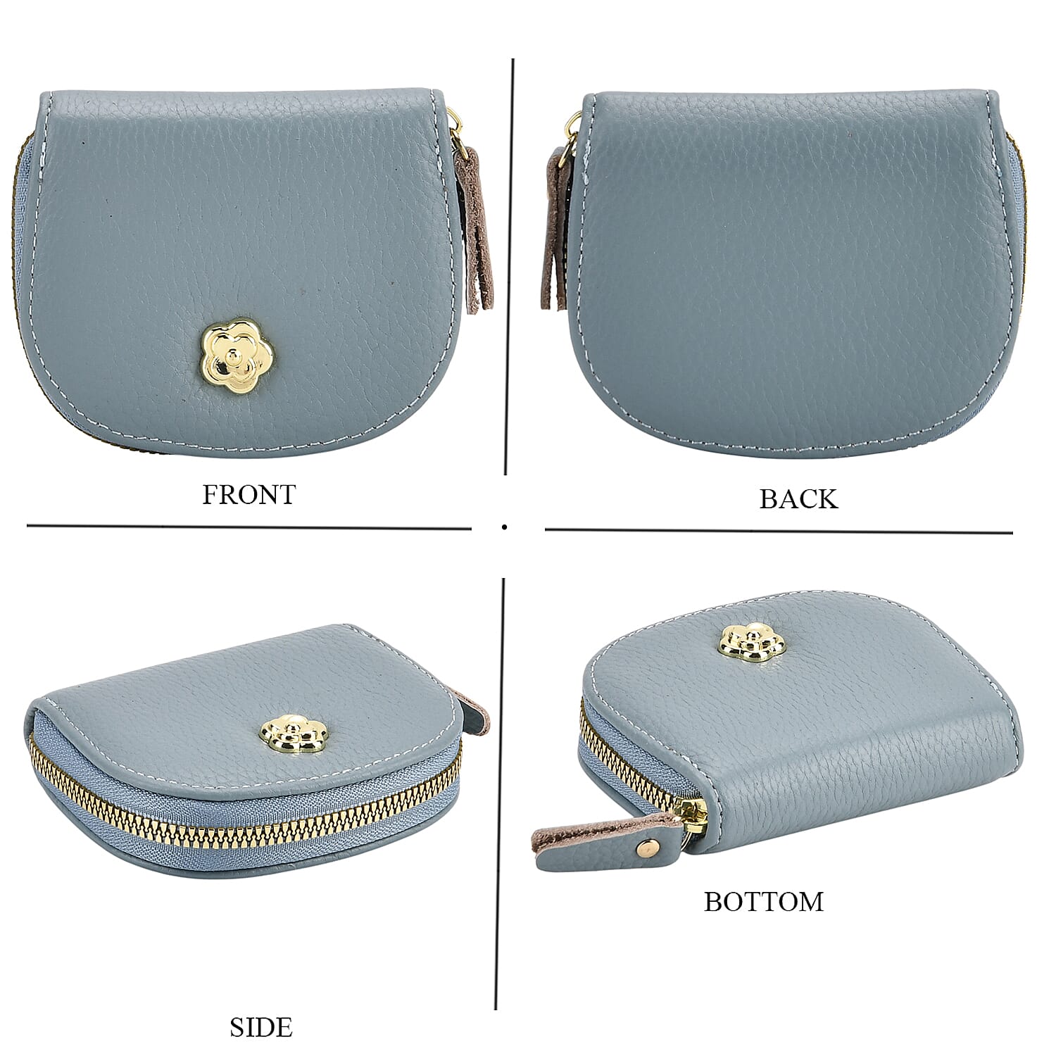 Set of 2 - 100% Genuine Leather Crossbody Bag & Card Wallet with RFID Protection - Dusty Blue