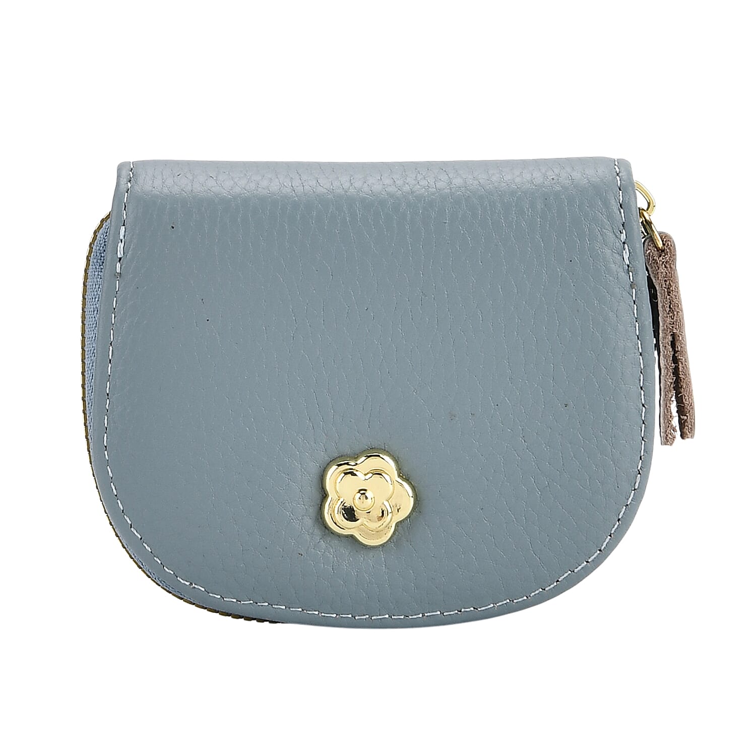 Set of 2 - 100% Genuine Leather Crossbody Bag & Card Wallet with RFID Protection - Dusty Blue