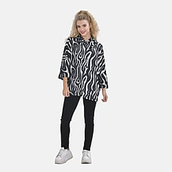Tamsy Zebra Print Stretch Jersey Top with Stacked Collar (One Size 8-18) - Black & White