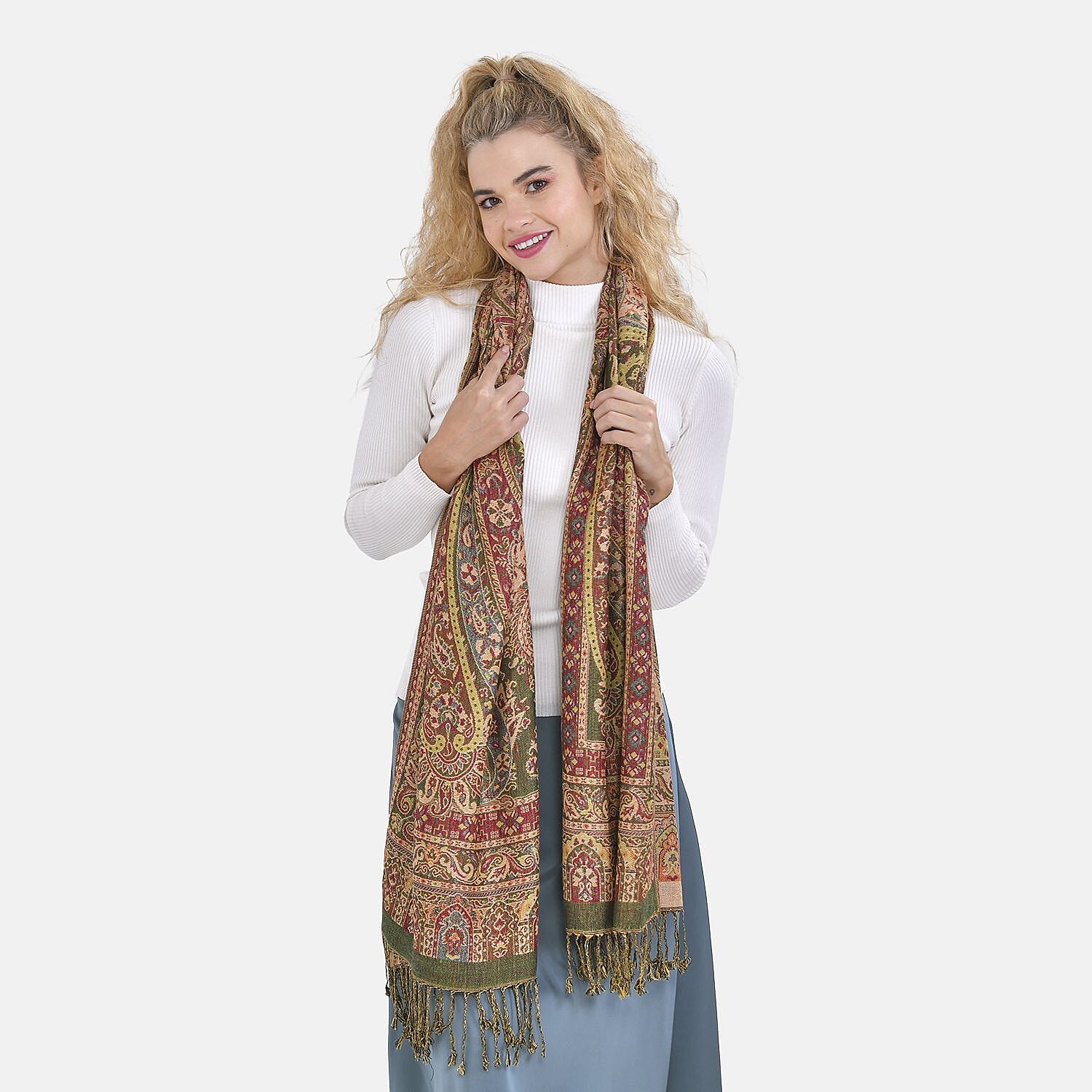 Cashew Fringed Scarf - Yellow