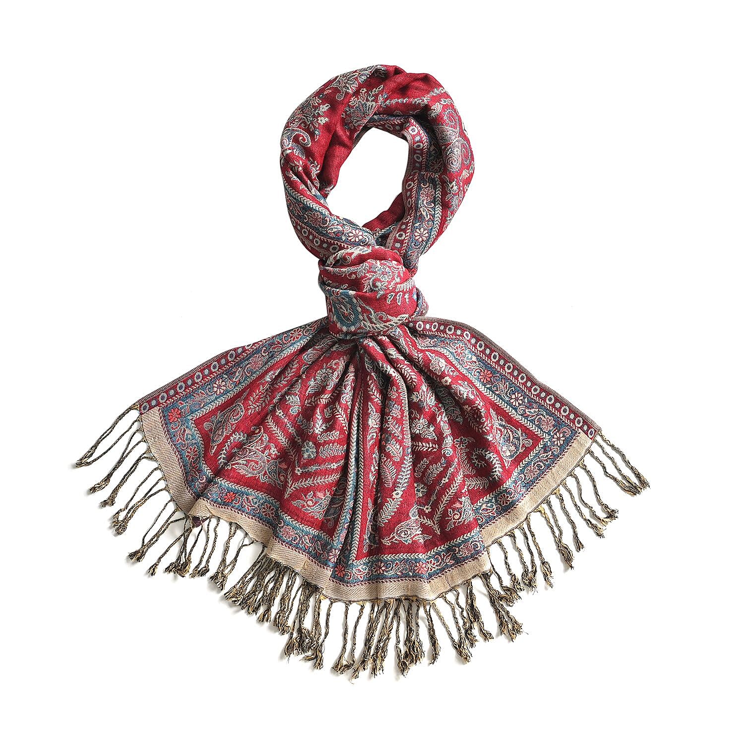 Fringed Scarf (One Size 180x70 cm) - Red