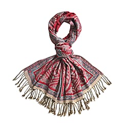 Cashew Fringed Scarf (One Size 180x70 cm) - Green & Red