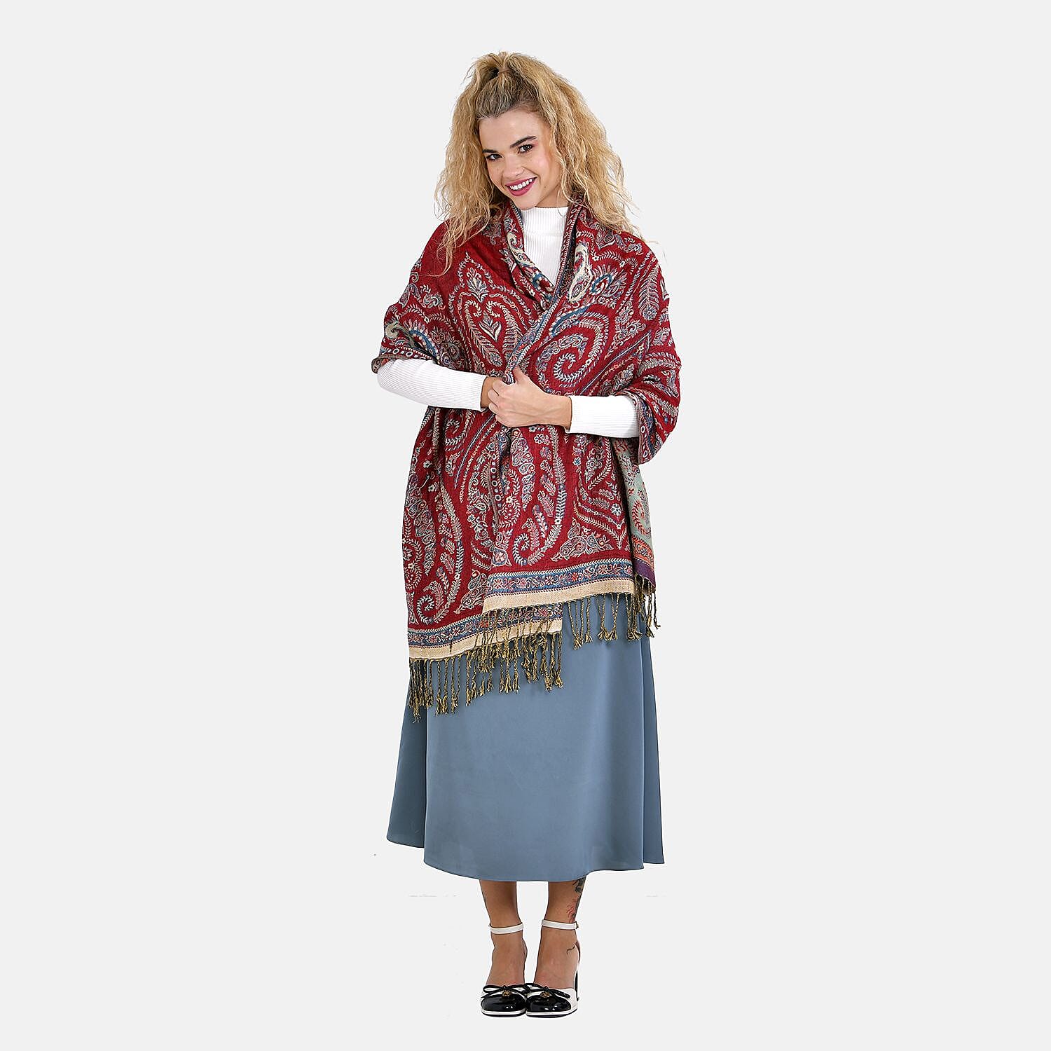 Fringed Scarf (One Size 180x70 cm) - Red