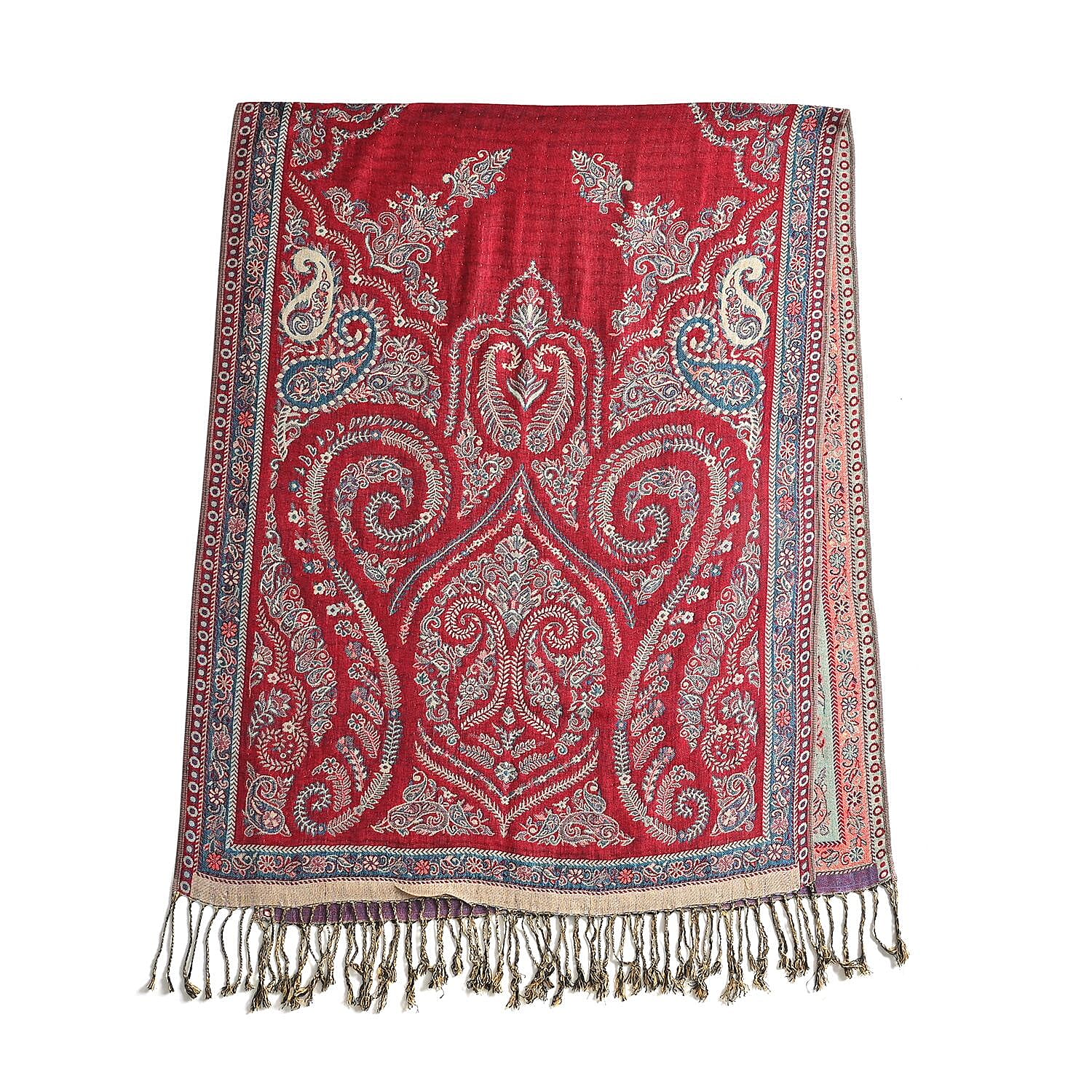 Fringed Scarf (One Size 180x70 cm) - Red