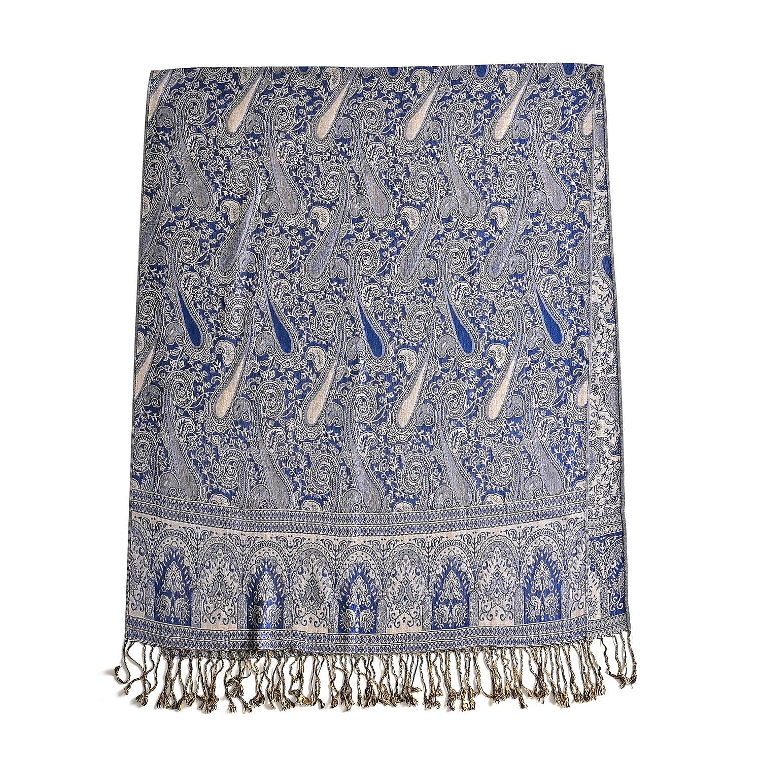 Fringed Scarf (One Size 180x70 cm) - Blue