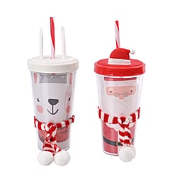 Set of 2 Christmas Mugs with Lids and Straws