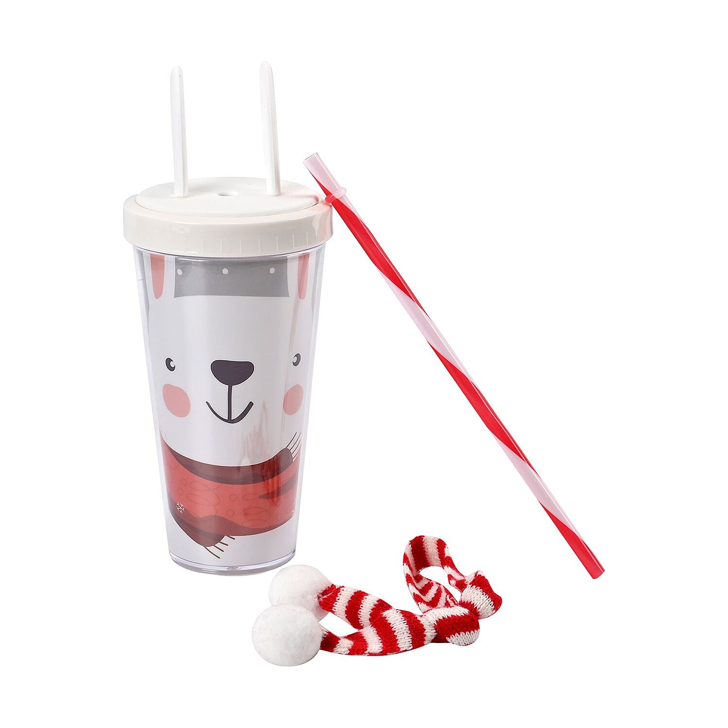 Set of 2 Insulated Christmas Mug with Lid - Straw - Santa and Rabbit