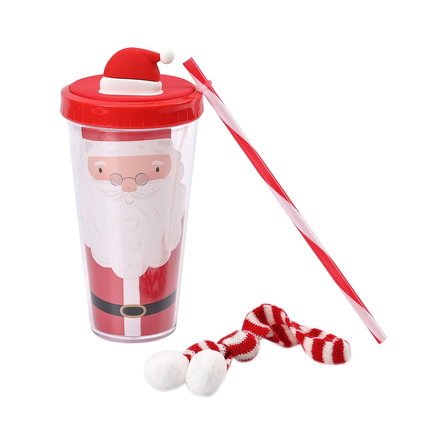 Set of 2 Insulated Christmas Mug with Lid - Straw - Santa and Rabbit