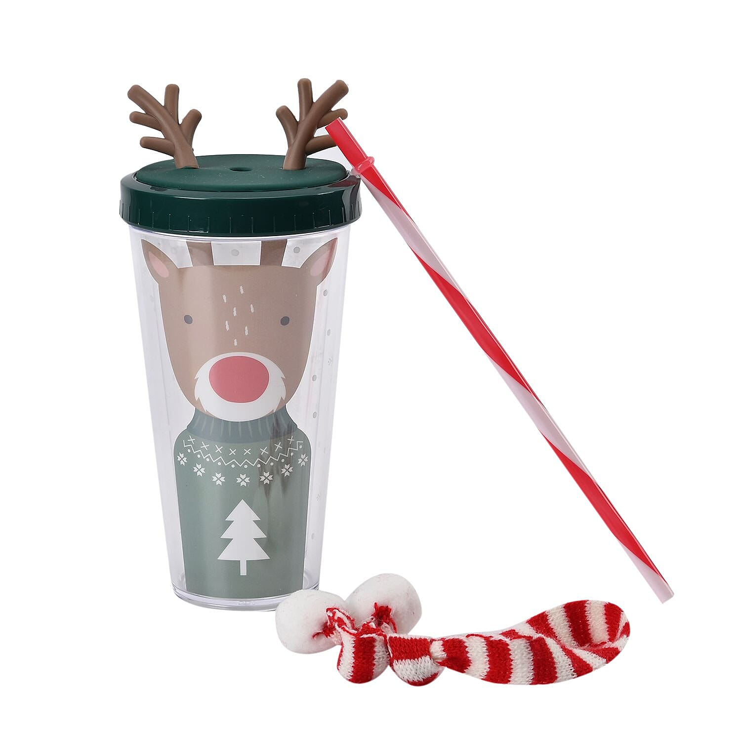 Set of 2 Insulated Christmas Mug with Lid & Straw - Santa and Deer