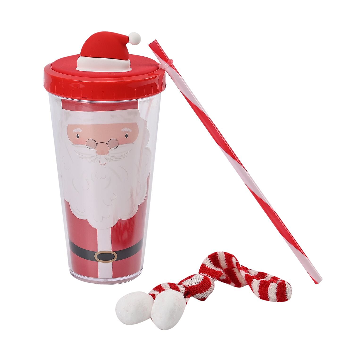 Set of 2 Insulated Christmas Mug with Lid & Straw - Santa and Deer