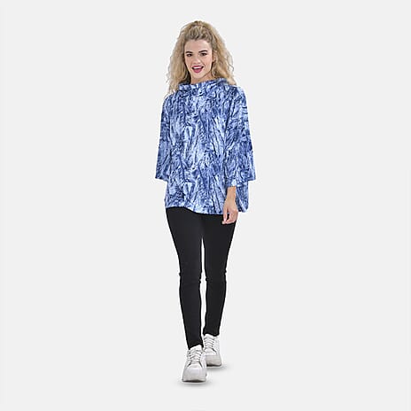 Brush Printed Stretch Jersey Top (One Size Curve ) - Blue