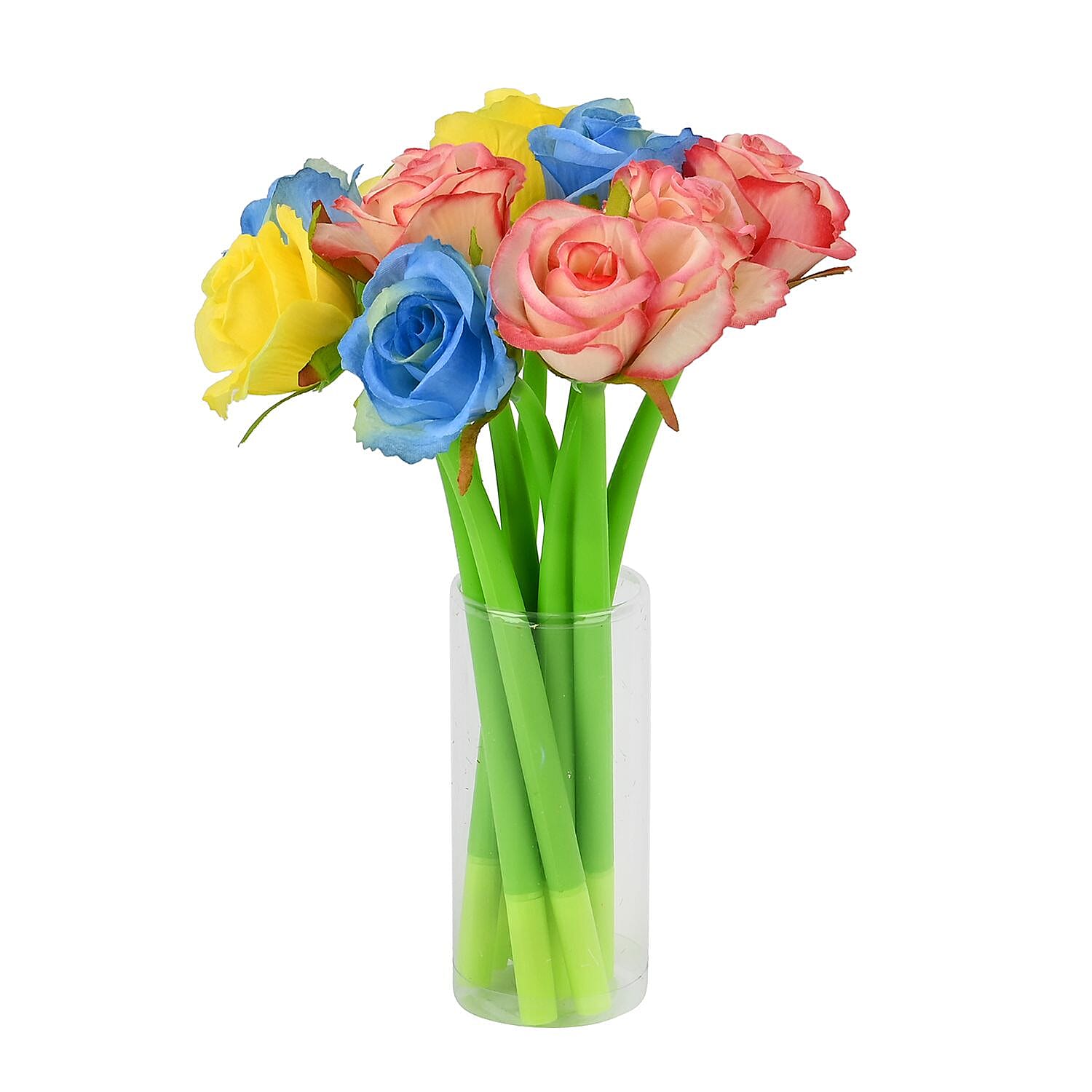  Set of 10 Creative Artificial Flowers Ballpoint Pen - Three Colour Rose