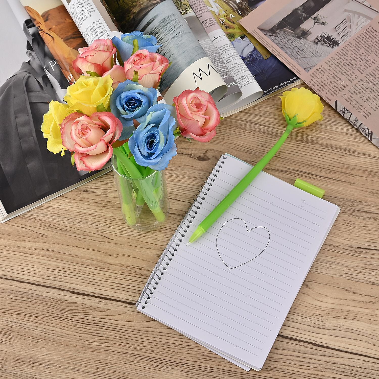  Set of 10 Creative Artificial Flowers Ballpoint Pen - Three Colour Rose