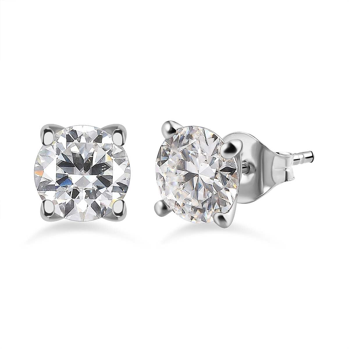 Mega Closeout - Moissanite Solitaire Stud Earrings with Push Back in Platinum Overlay Sterling Silver 1.52 Ct.