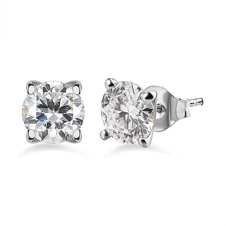 Moissanite Solitaire Stud Earrings in Platinum Overlay Sterling Silver 1.50 Ct.