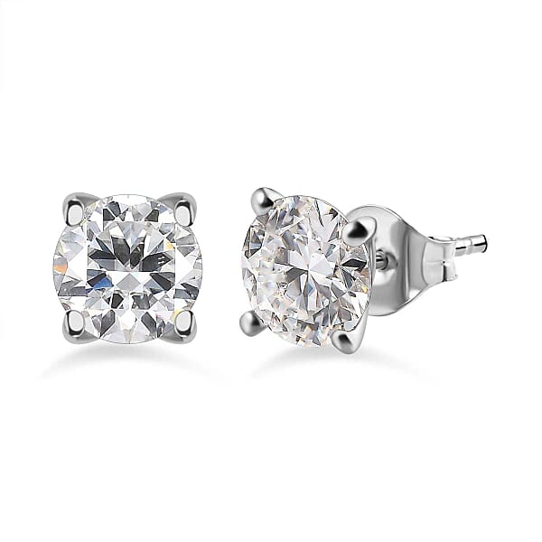 Moissanite Solitaire Stud Earrings in Platinum Overlay Sterling Silver ...
