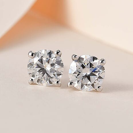 Mega Closeout - Moissanite Solitaire Stud Earrings in Platinum Overlay Sterling Silver 1.50 Ct.