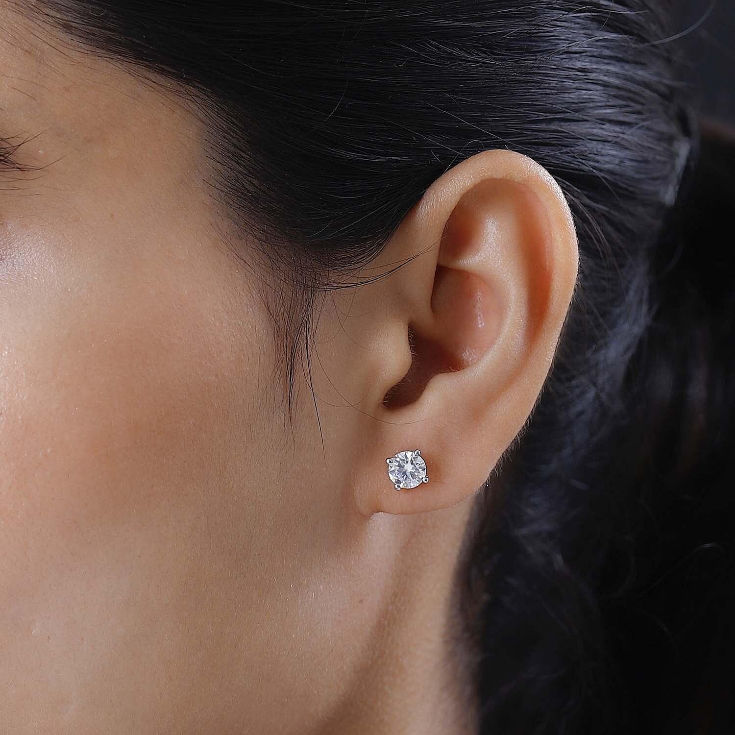 Mega Closeout - Moissanite Solitaire Stud Earrings with Push Back in Platinum Overlay Sterling Silver 1.52 Ct.