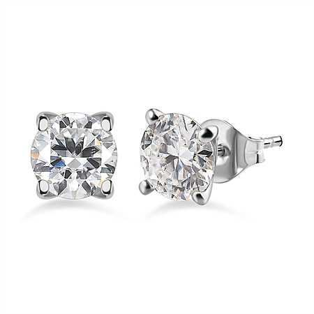 Mega Closeout - Moissanite Solitaire Stud Earrings in Platinum Overlay Sterling Silver 1.50 Ct.