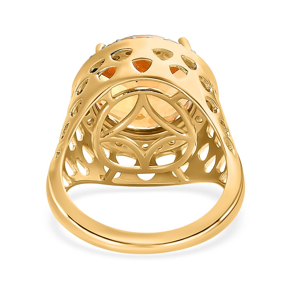 Millenium Cut Citrine & Natural Zircon Ring in 18K Vermeil Yellow Gold Plated Sterling Silver 7.06 Ct, Silver Wt. 6.31 GM