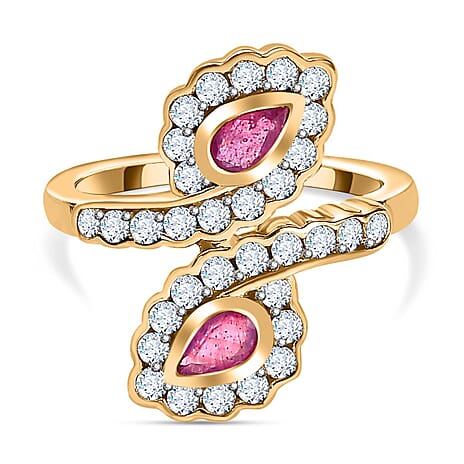 African Ruby , Moissanite Fancy Ring in Vermeil YG Sterling Silver 1.60 ct 1.106 Ct. African Ruby , Moissanite Fancy Ring in Vermeil YG Sterling Silver 1.60 ct 1.106 Ct.