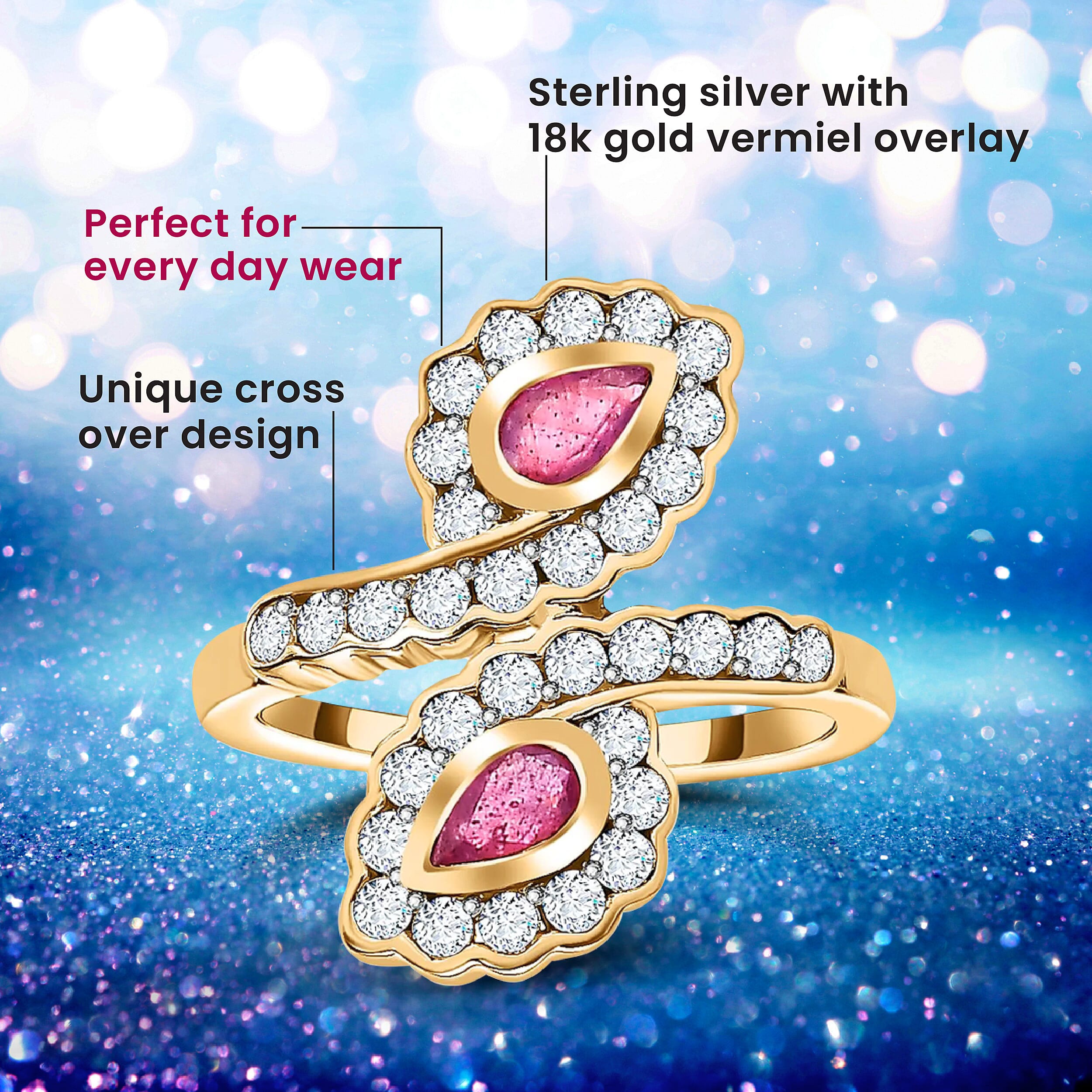 African Ruby , Moissanite Fancy Ring in Vermeil YG Sterling Silver 1.60 ct  1.106  Ct.