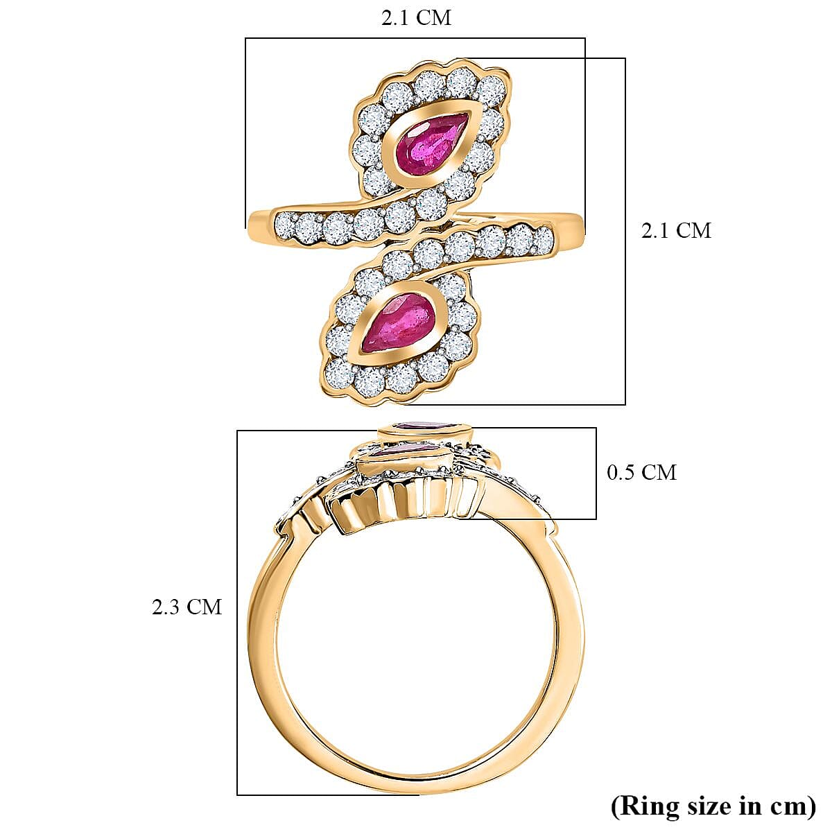 African Ruby , Moissanite Fancy Ring in Vermeil YG Sterling Silver 1.60 ct  1.106  Ct.