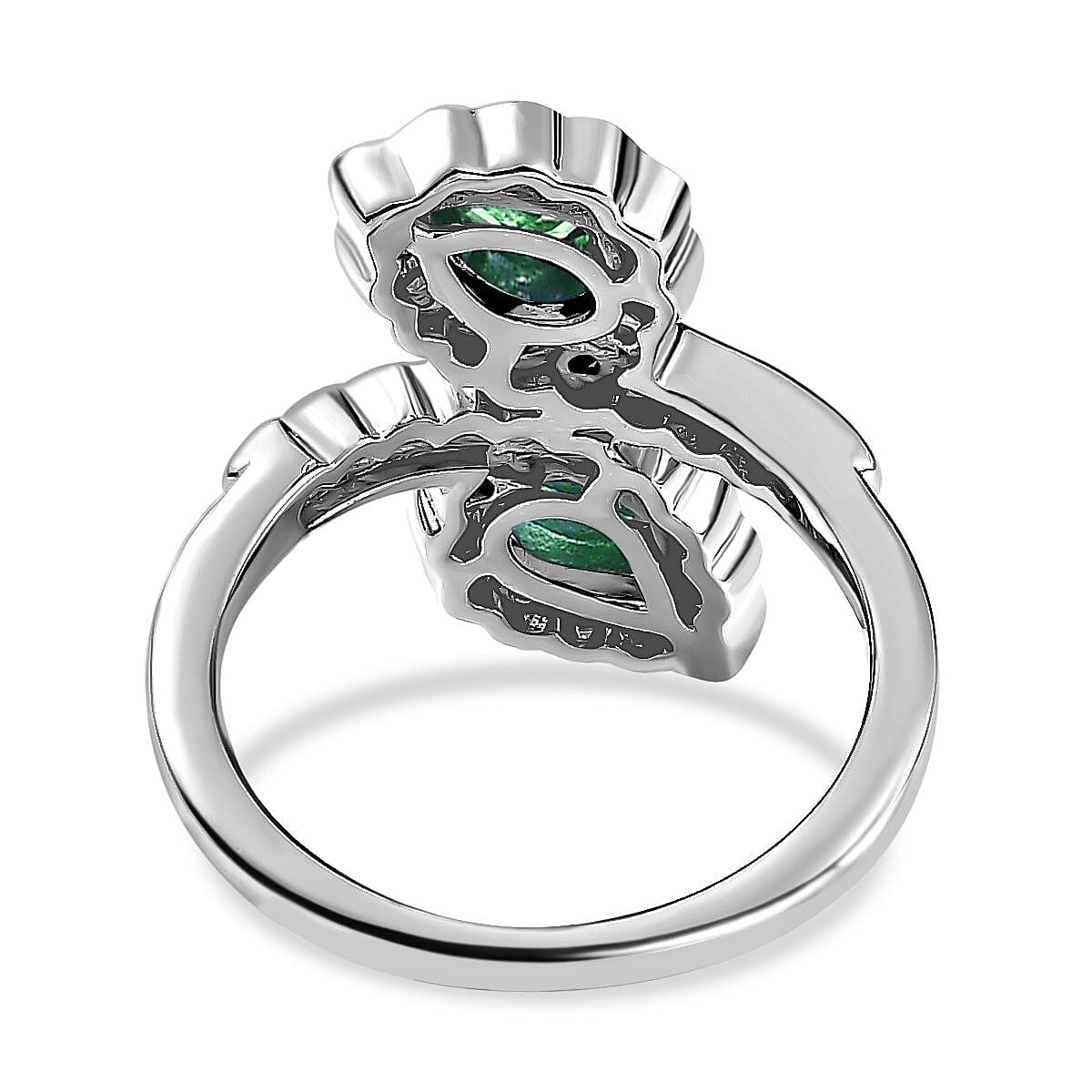 Zambian Emerald & Moissanite Bypass Ring in Platinum Overlay Sterling Silver