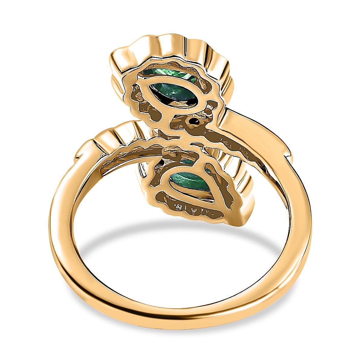Zambian Emerald & Moissanite Bypass Ring in 18K Yellow Gold Vermeil Plated Sterling Silver