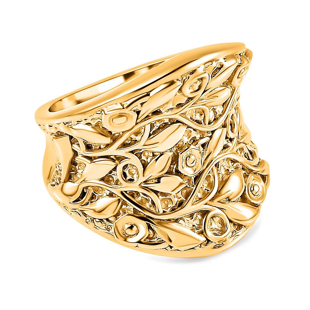 Vermeil YG Plated Sterling Silver Leaf Vine Ring, Silver Wt. 13.55 Gms