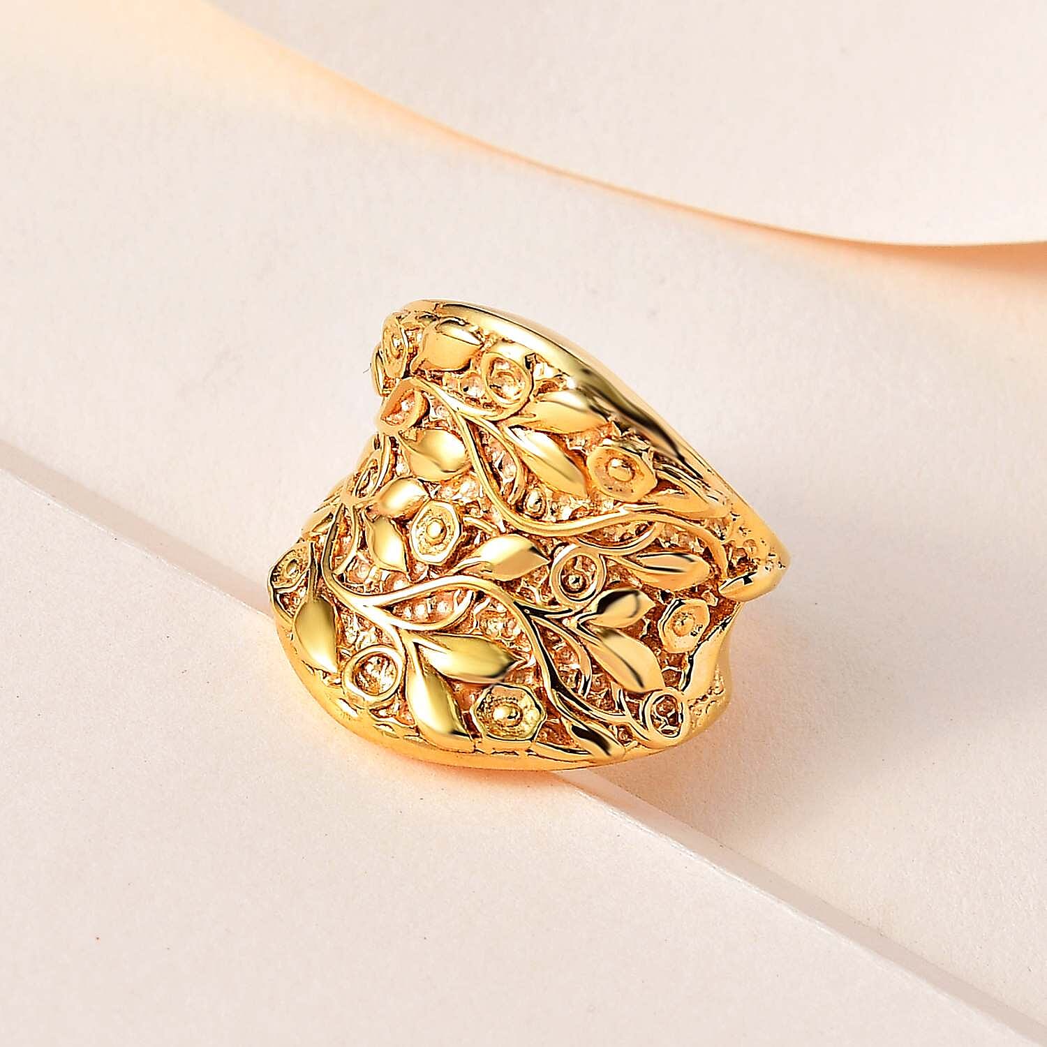 Vermeil YG Plated Sterling Silver Leaf Vine Ring, Silver Wt. 13.55 Gms
