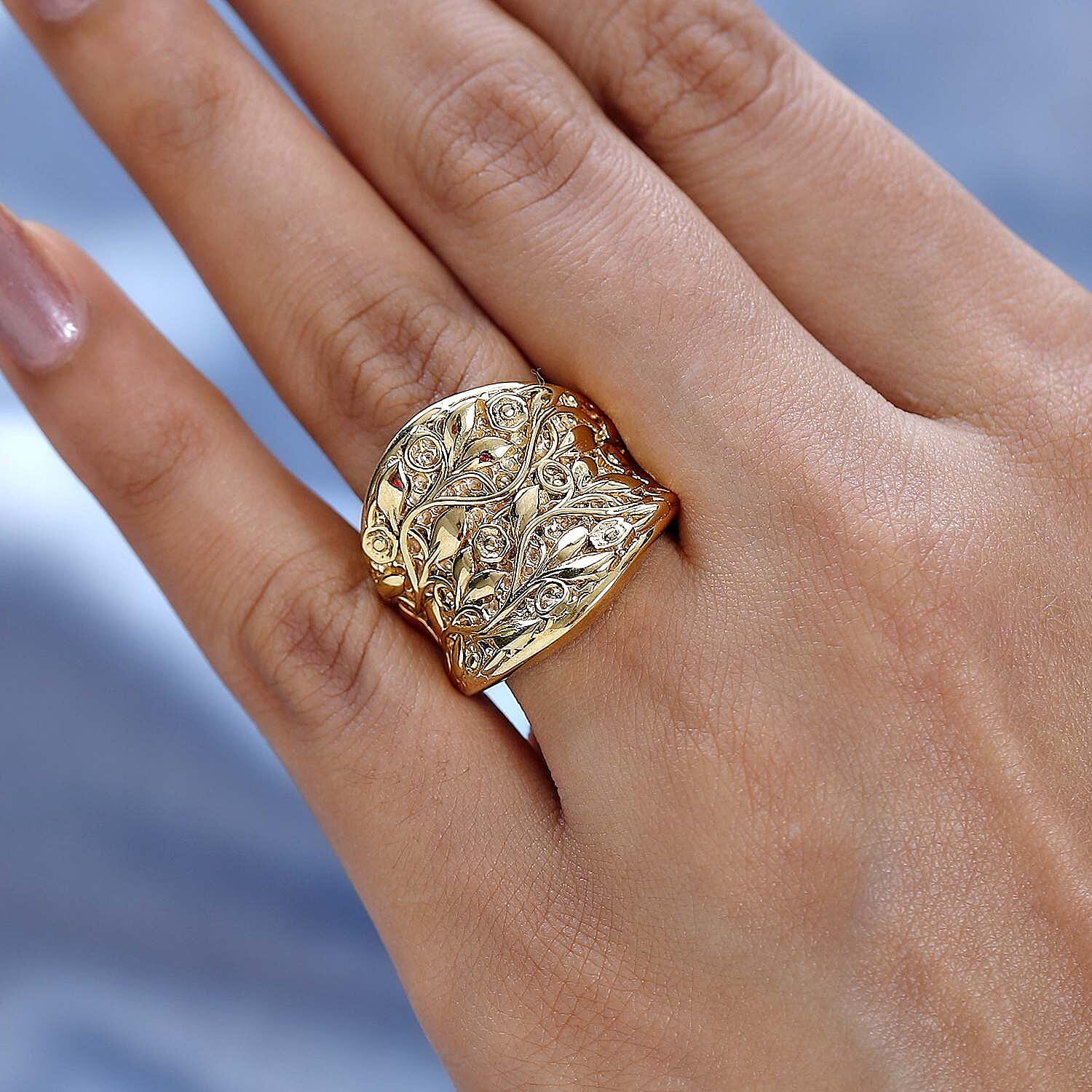 Vermeil YG Plated Sterling Silver Leaf Vine Ring, Silver Wt. 13.55 Gms