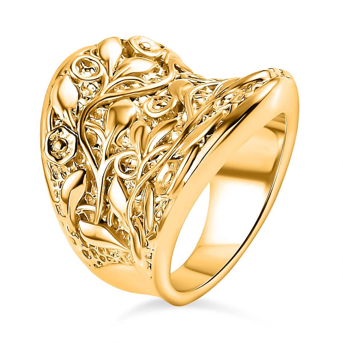 Vermeil YG Plated Sterling Silver Leaf Vine Ring, Silver Wt. 13.55 Gms