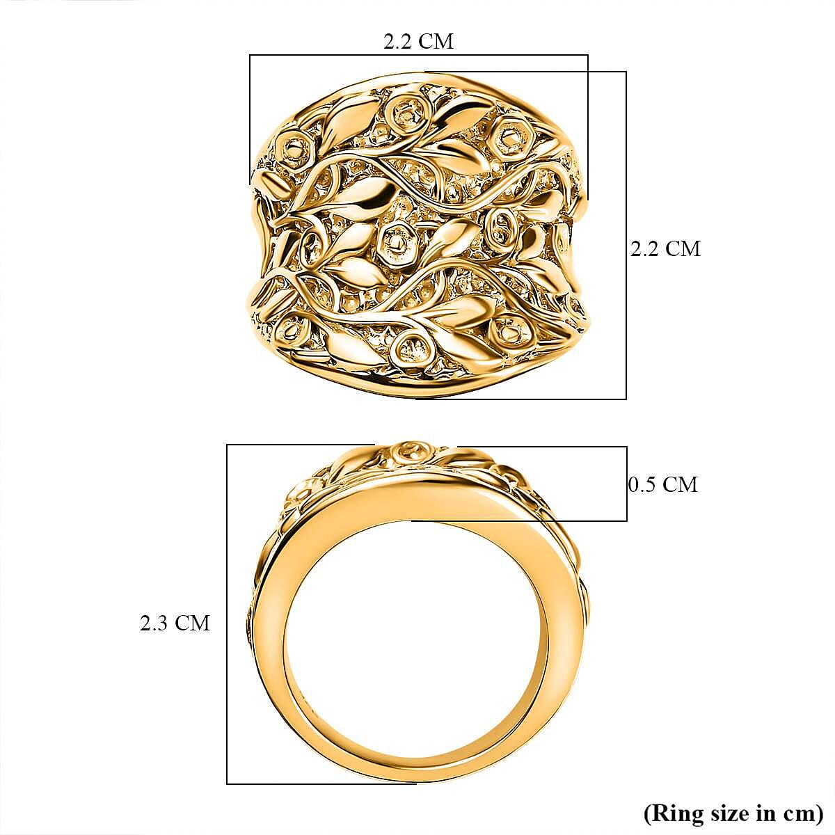 Vermeil YG Plated Sterling Silver Leaf Vine Ring, Silver Wt. 13.55 Gms