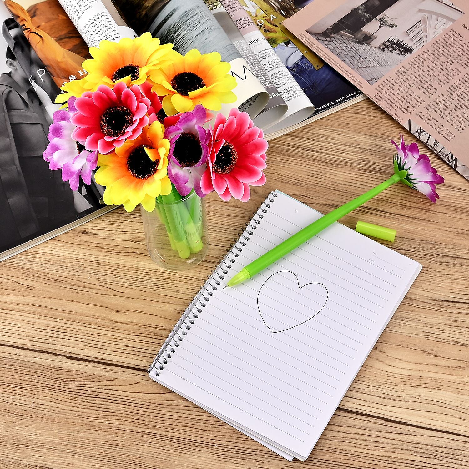 Set of 10 Creative Artificial Flowers Ballpoint Pen - Three Colour Sunflower