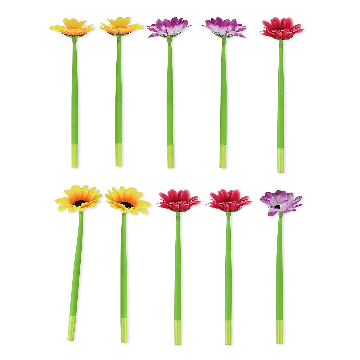 Set of 10 Creative Artificial Flowers Ballpoint Pen - Three Colour Sunflower