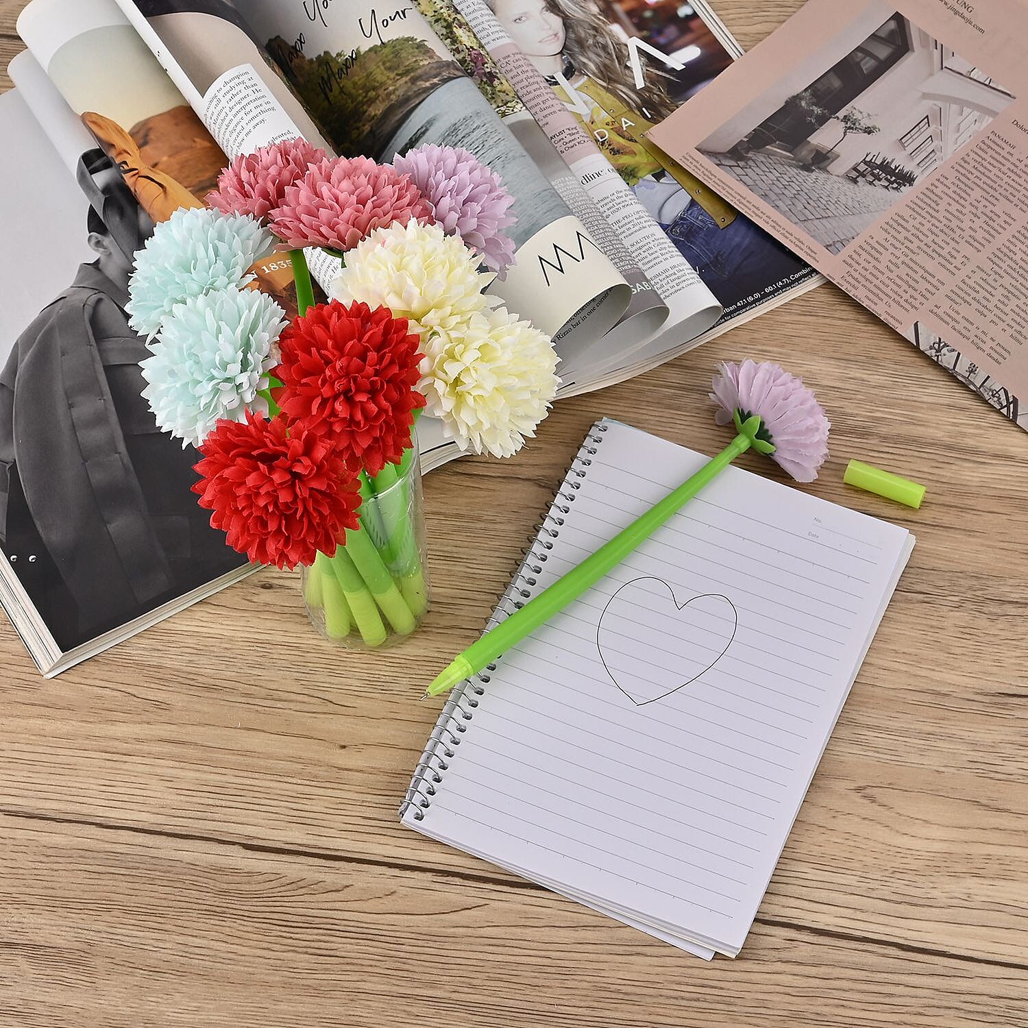 Set of 10 Creative Artificial Flowers Ballpoint Pen - Three Colour Marigold