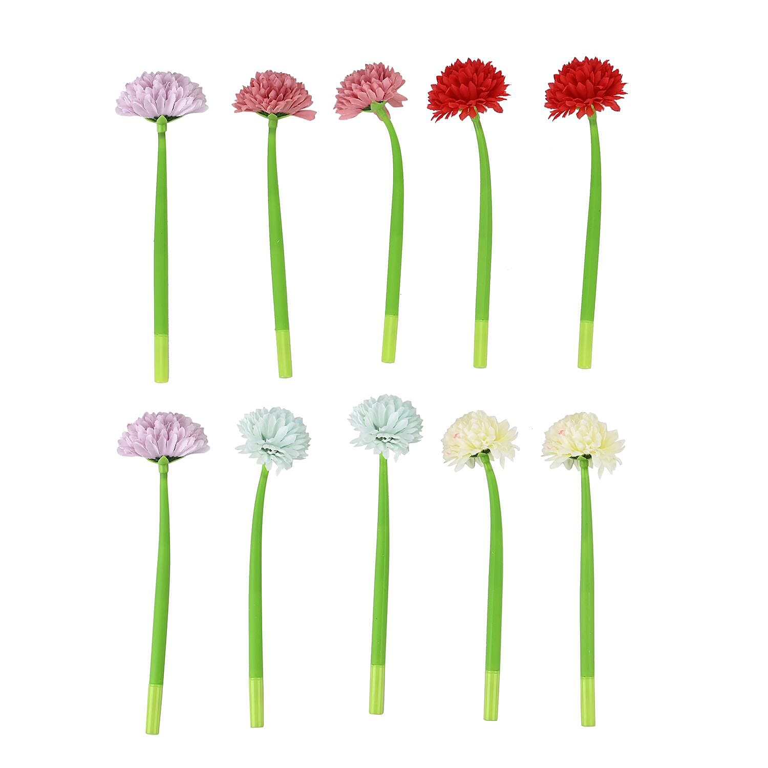 Set of 10 Creative Artificial Flowers Ballpoint Pen - Three Colour Marigold