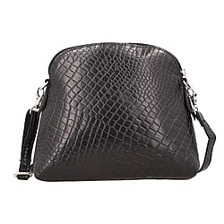 Genuine Leather Croc Embossed Crossbody Bag  - Navy Blue