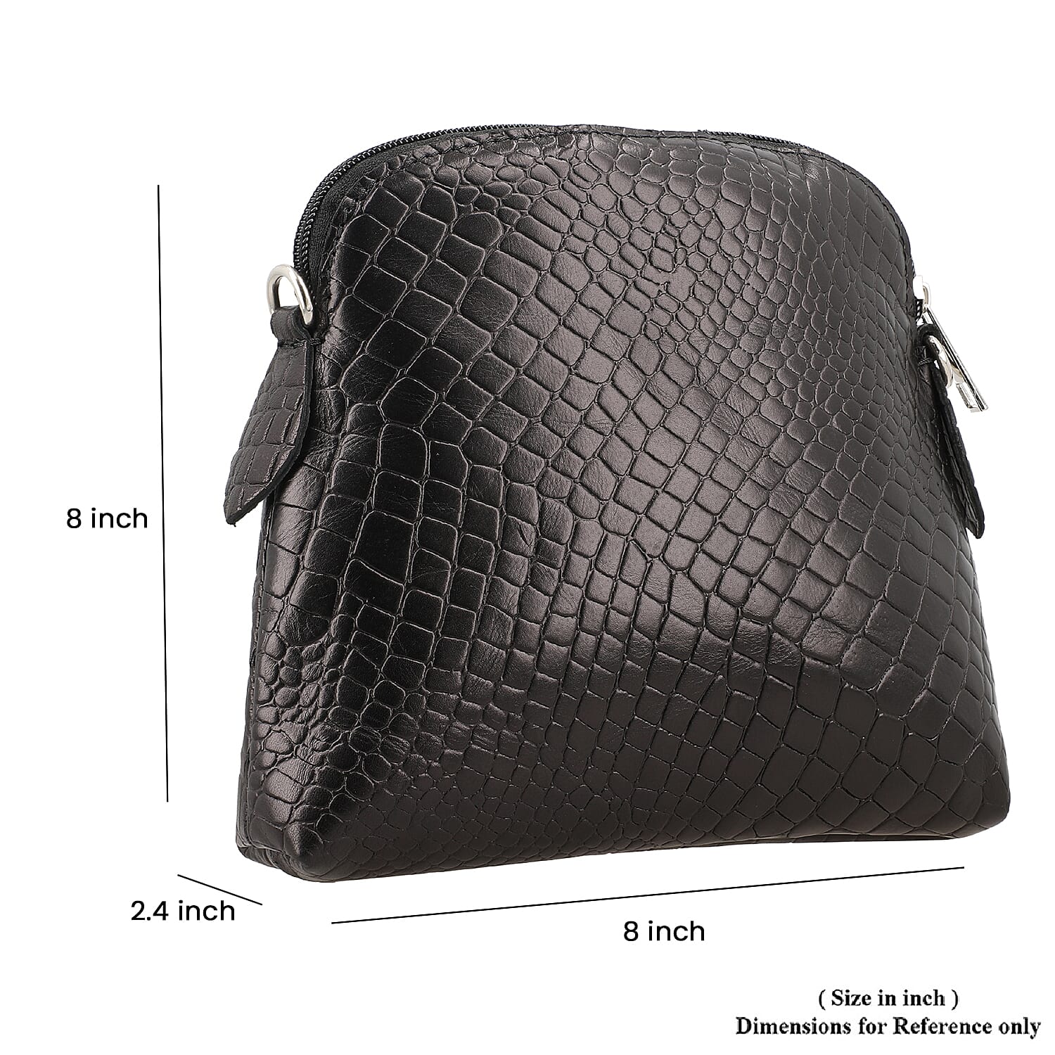 Genuine Leather Croc Embossed Crossbody Bag  - Black