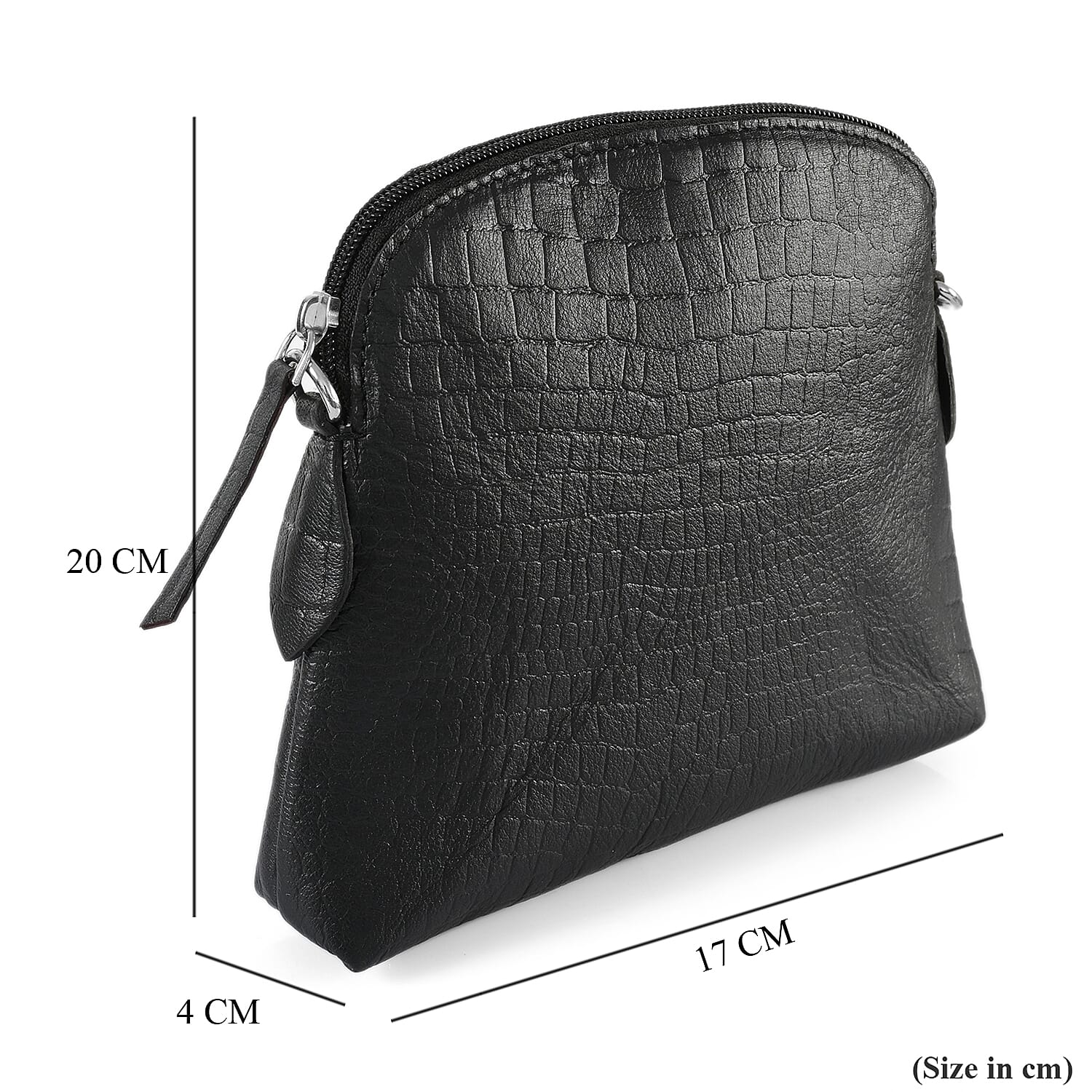 Genuine Leather Croc Embossed Crossbody Bag  - Black