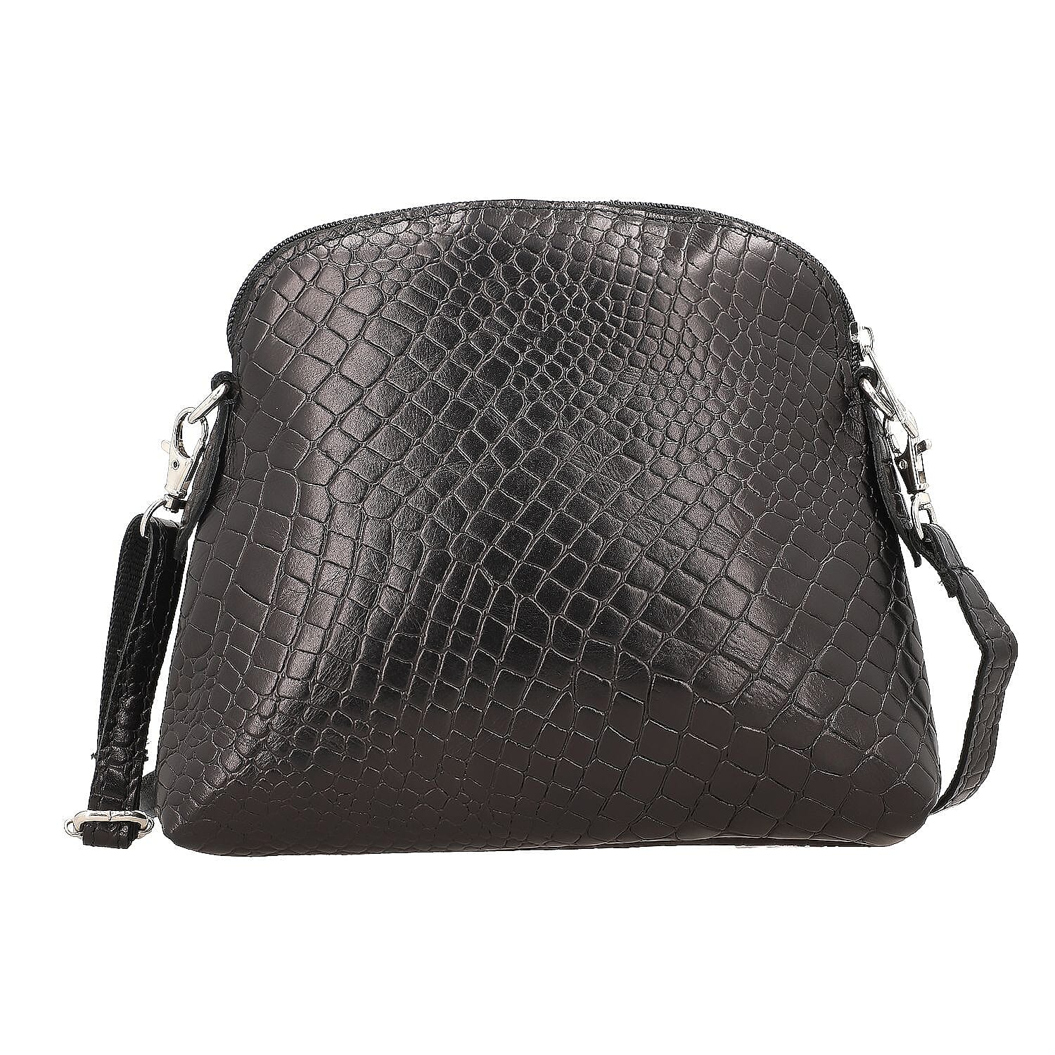 Genuine Leather Croc Embossed Crossbody Bag Black 1691670093