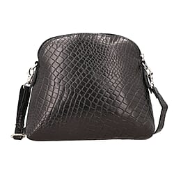 Genuine Leather Croc Embossed Crossbody Bag  - Navy Blue