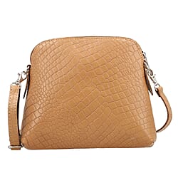 Genuine Leather Croc Embossed Crossbody Bag  - Navy Blue